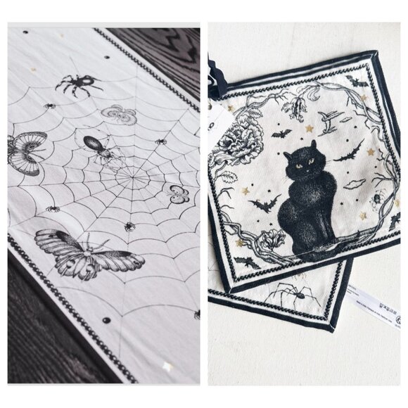 Anthro X Florence Balducci Halloween Bat Spiderweb Table Runner + Coasters - Picture 1 of 8